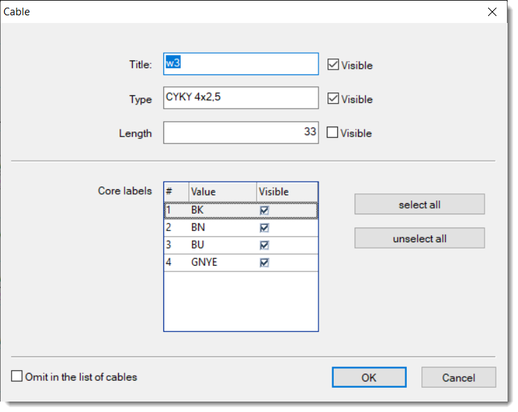 electrical cable settings