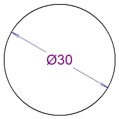 Durchmesserbemaßung am gegenüberliegenden Punkt des Kreises