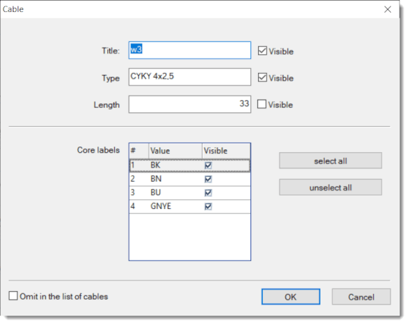 electrical cable settings