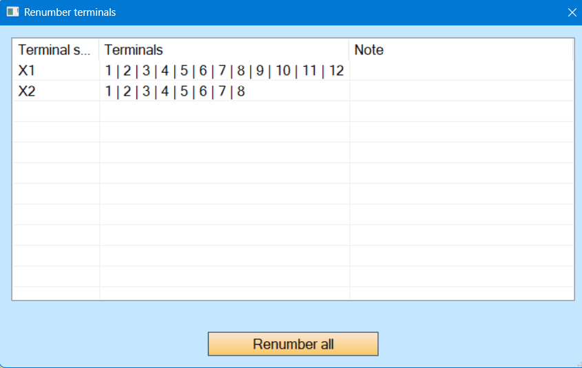 Renumber terminals dialog after renumbering