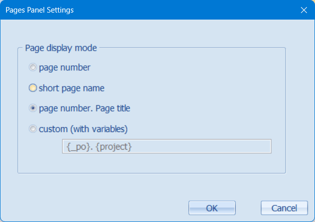 Panel Pages settings