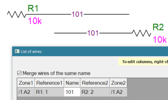 merge wires of the same name