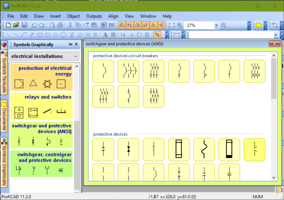 palette with electrical symbols