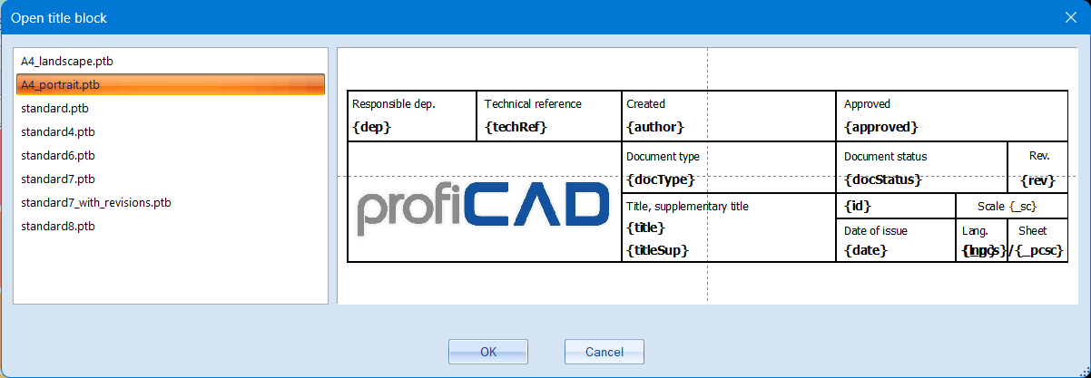 ProfiCAD - title block preview